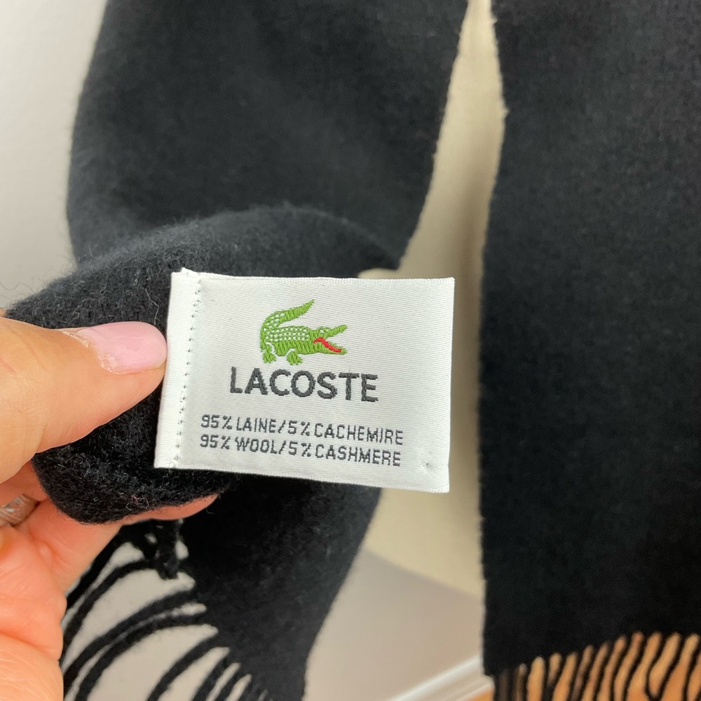 Lacoste Black Cashmere Wool-Blend Scarf - Picture 3 of 6